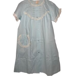 Hudson's Vintage Blue Housecoat w/Eyelet & Lace Ribbon Detail NEW Size Medium